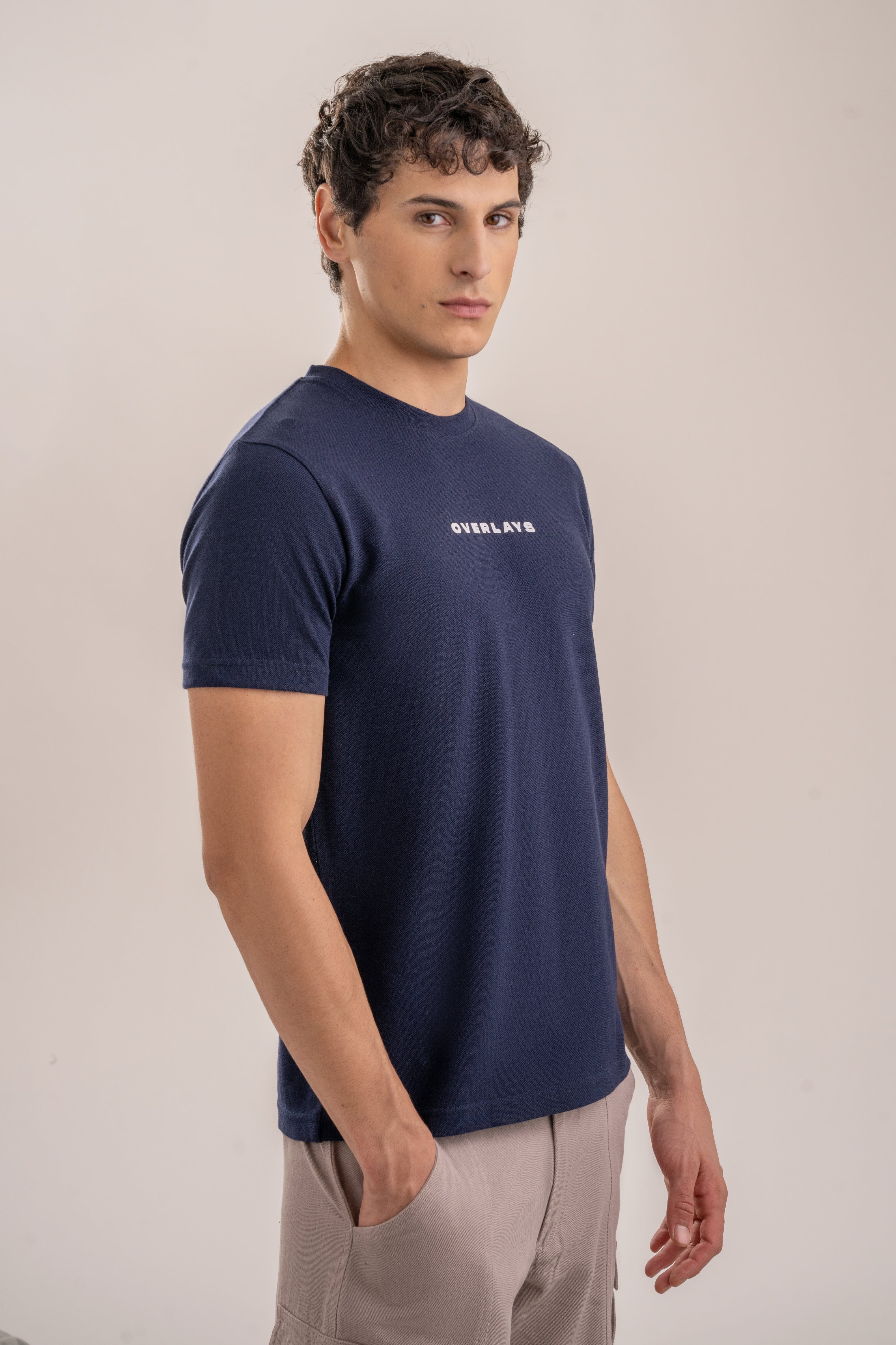 Textured Regular Fit Navy Blue Pique T-shirt