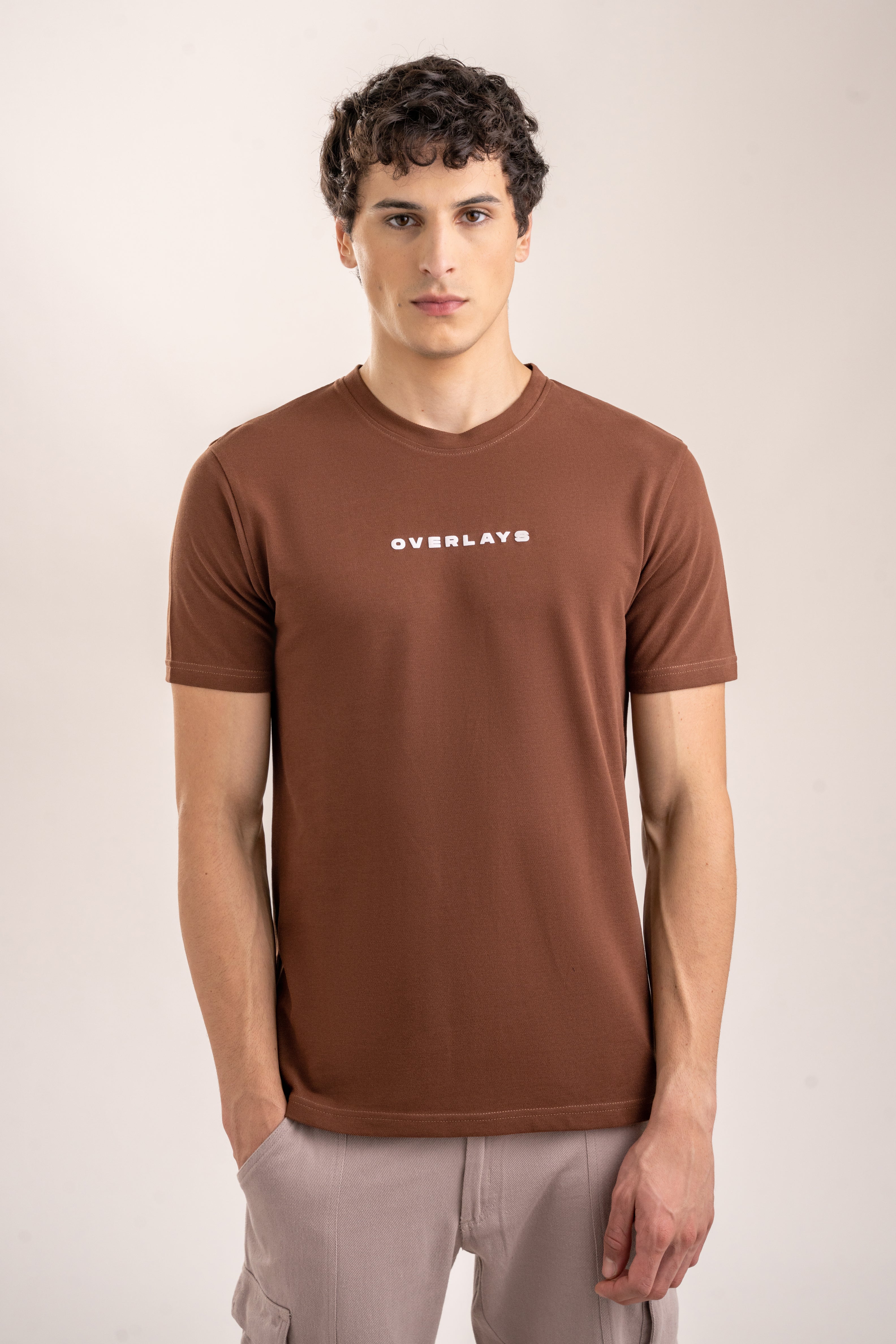 Textured Regular Fit Brown Pique T-shirt
