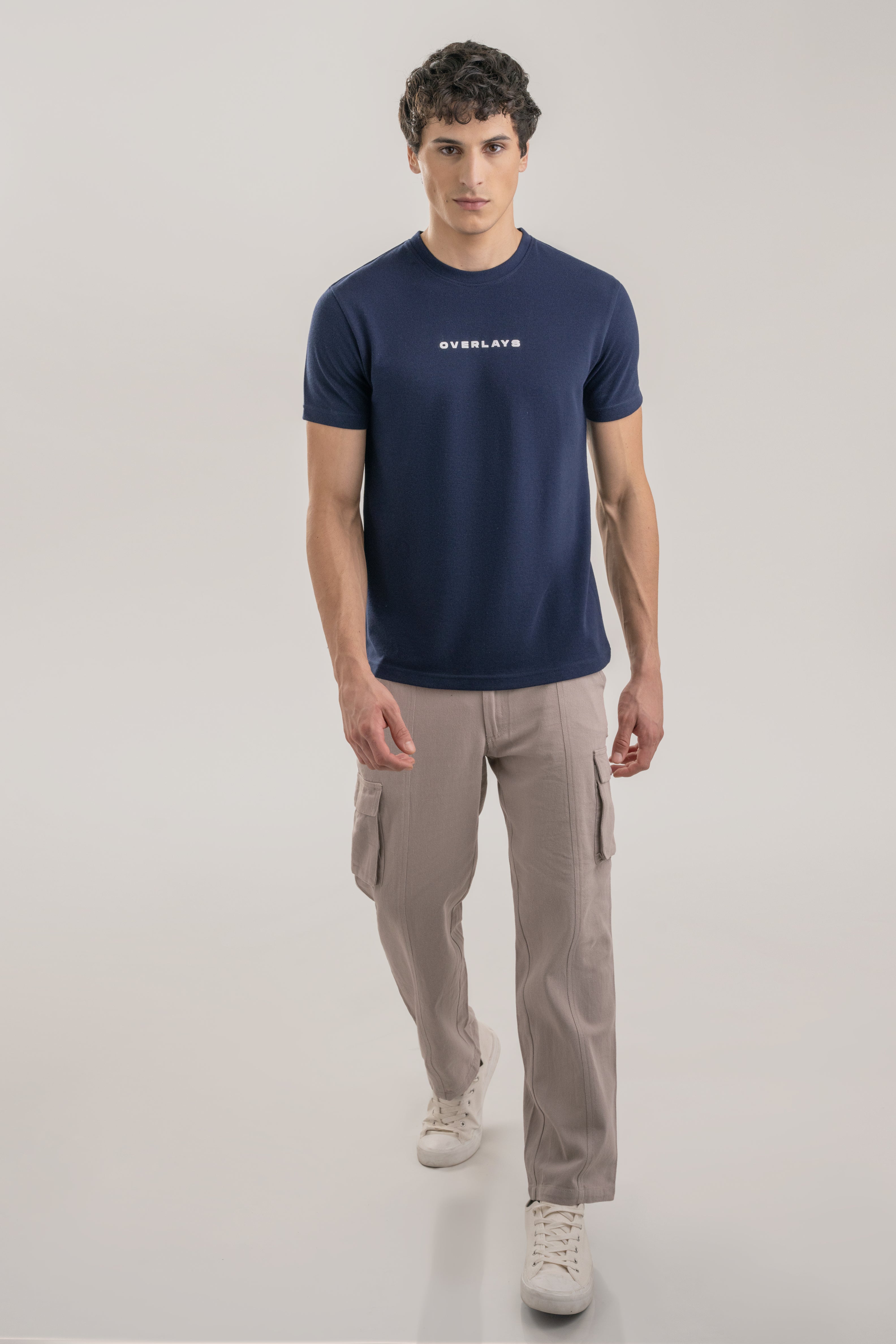 Textured Regular Fit Navy Blue Pique T-shirt