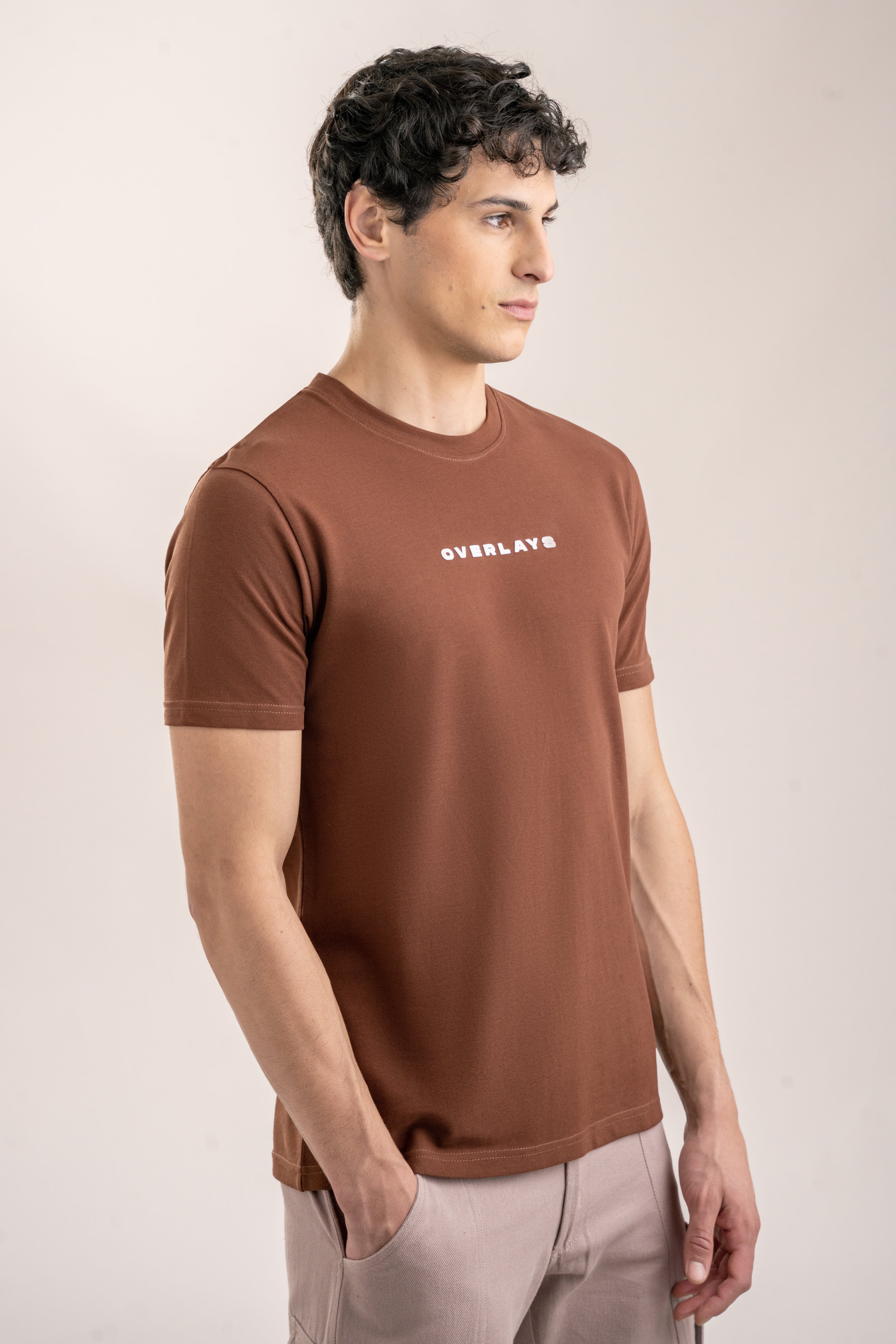 Textured Regular Fit Brown Pique T-shirt