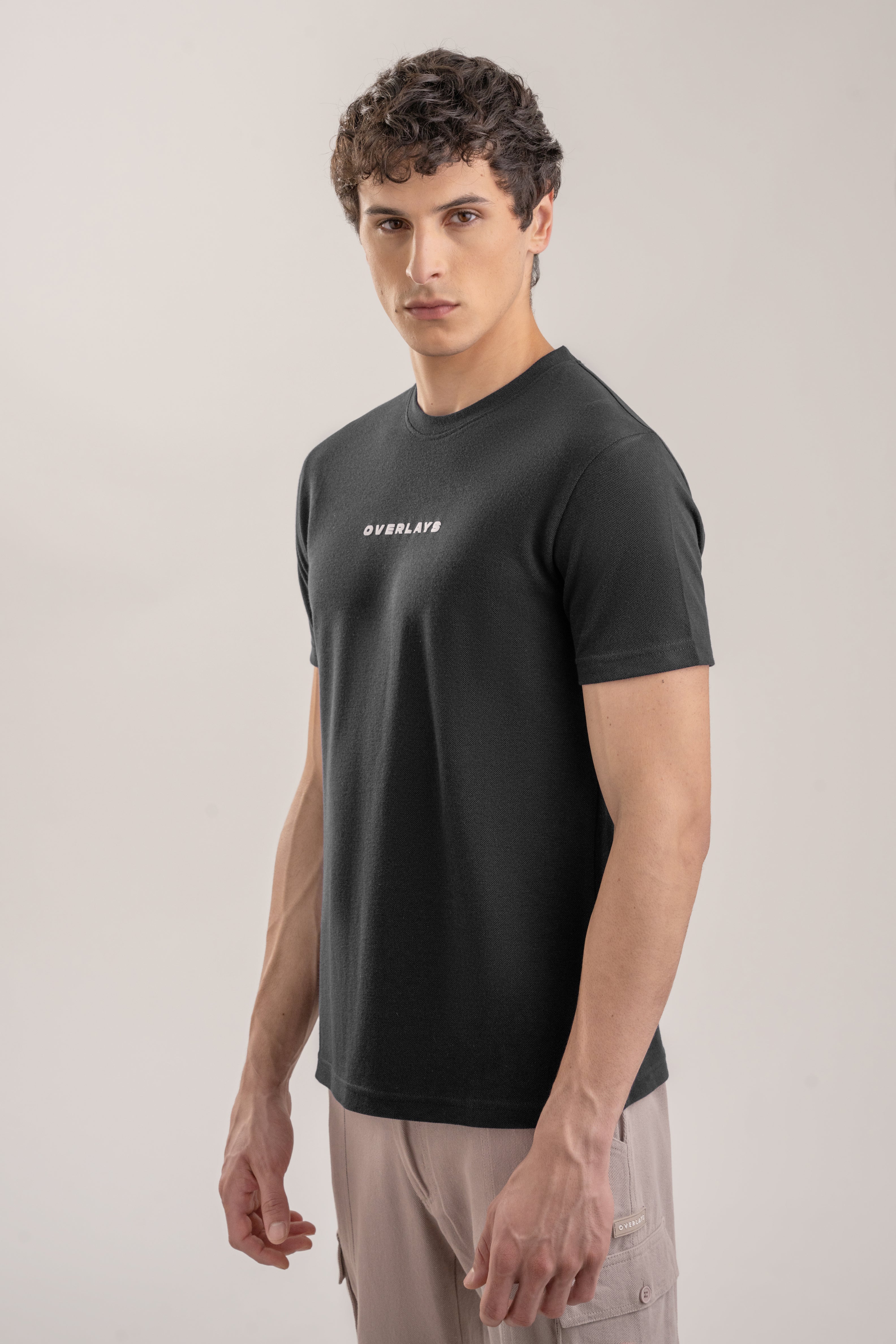 Textured Regular Fit Black Pique T-shirt