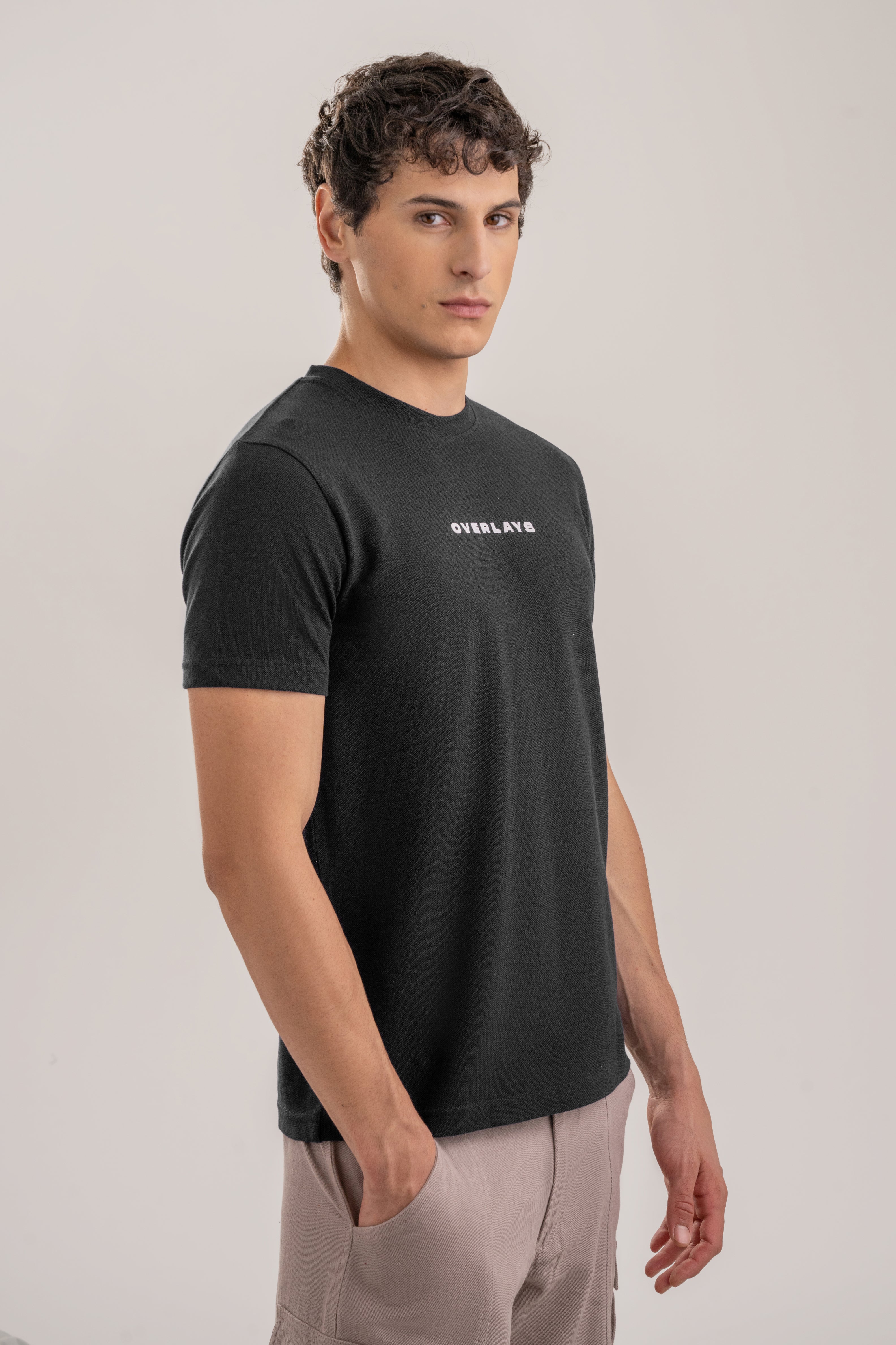 Textured Regular Fit Black Pique T-shirt