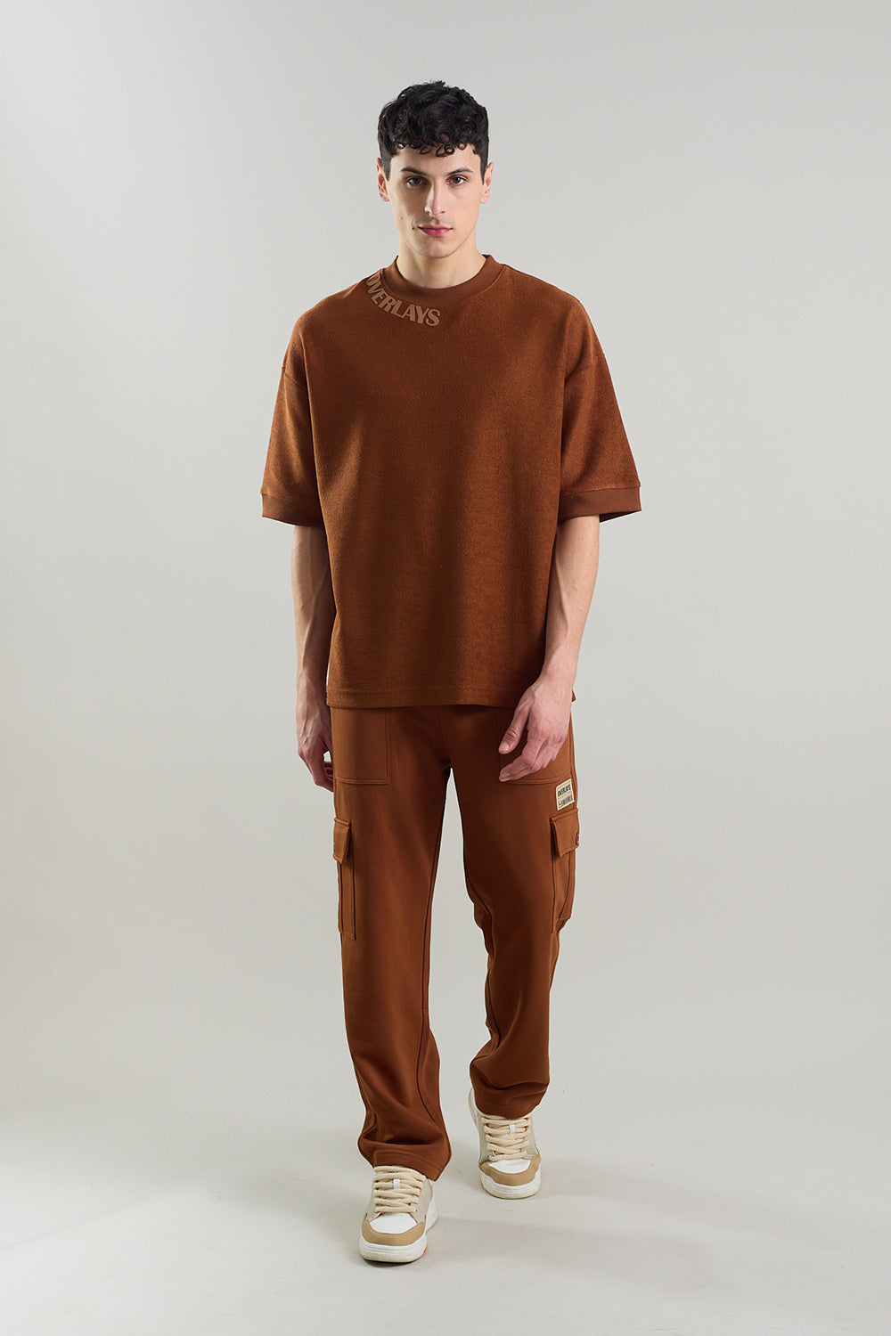 Textured Arc Brown Oversized Fit T-shirt