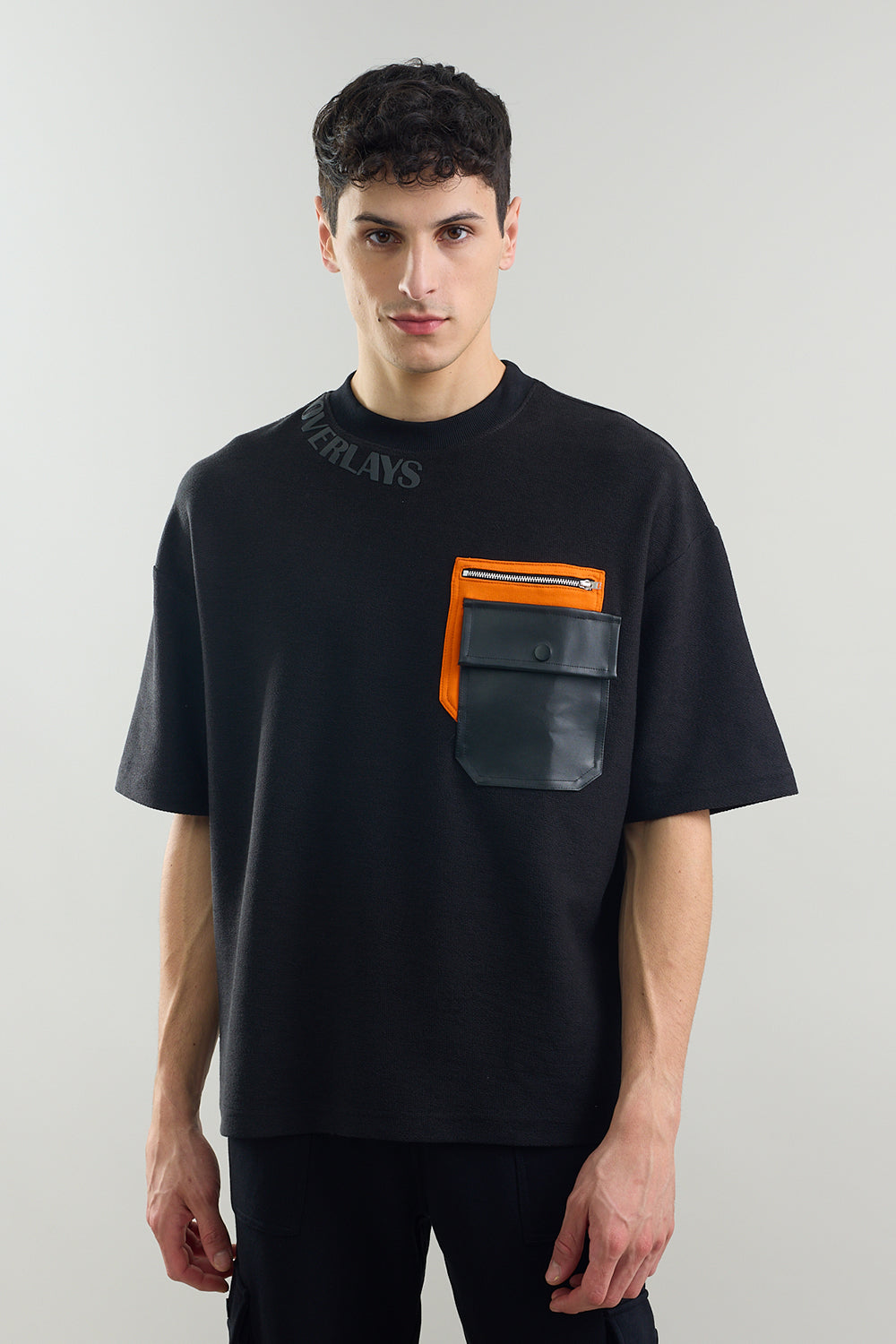 Black Arc Oversized T-shirt With Rexin Pocket