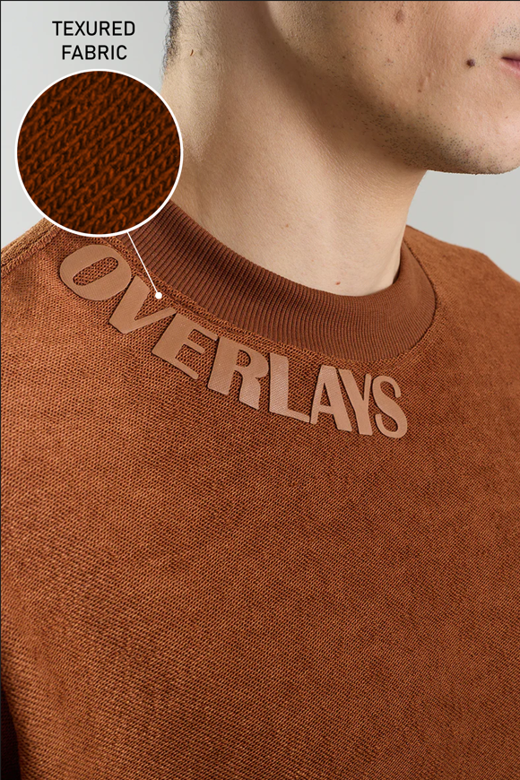 Textured Arc Brown Oversized Fit T-shirt