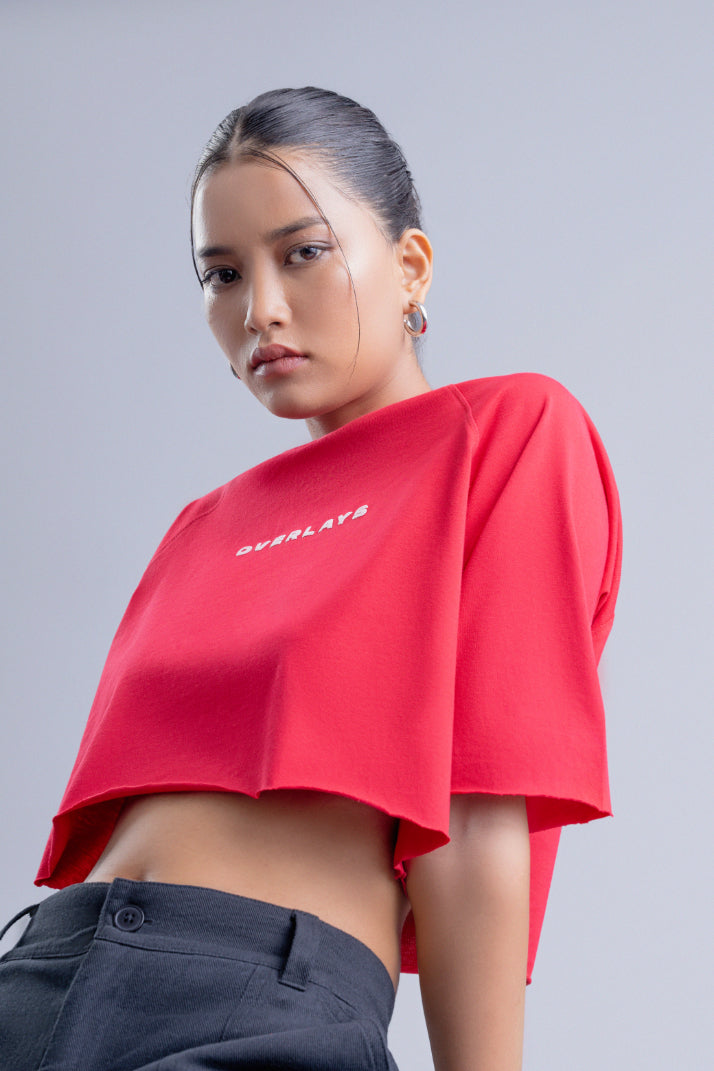 Relaxed Fit Raglan Crop Top - Red